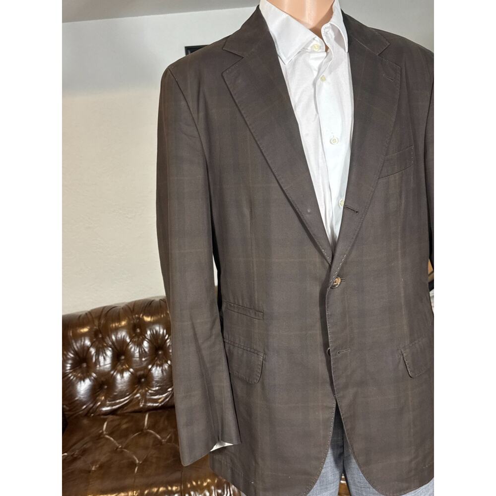 Brunello Cucinelli Brown Tartain Plaid Sportcoat 54IT 42R US Cotton Unstructured
